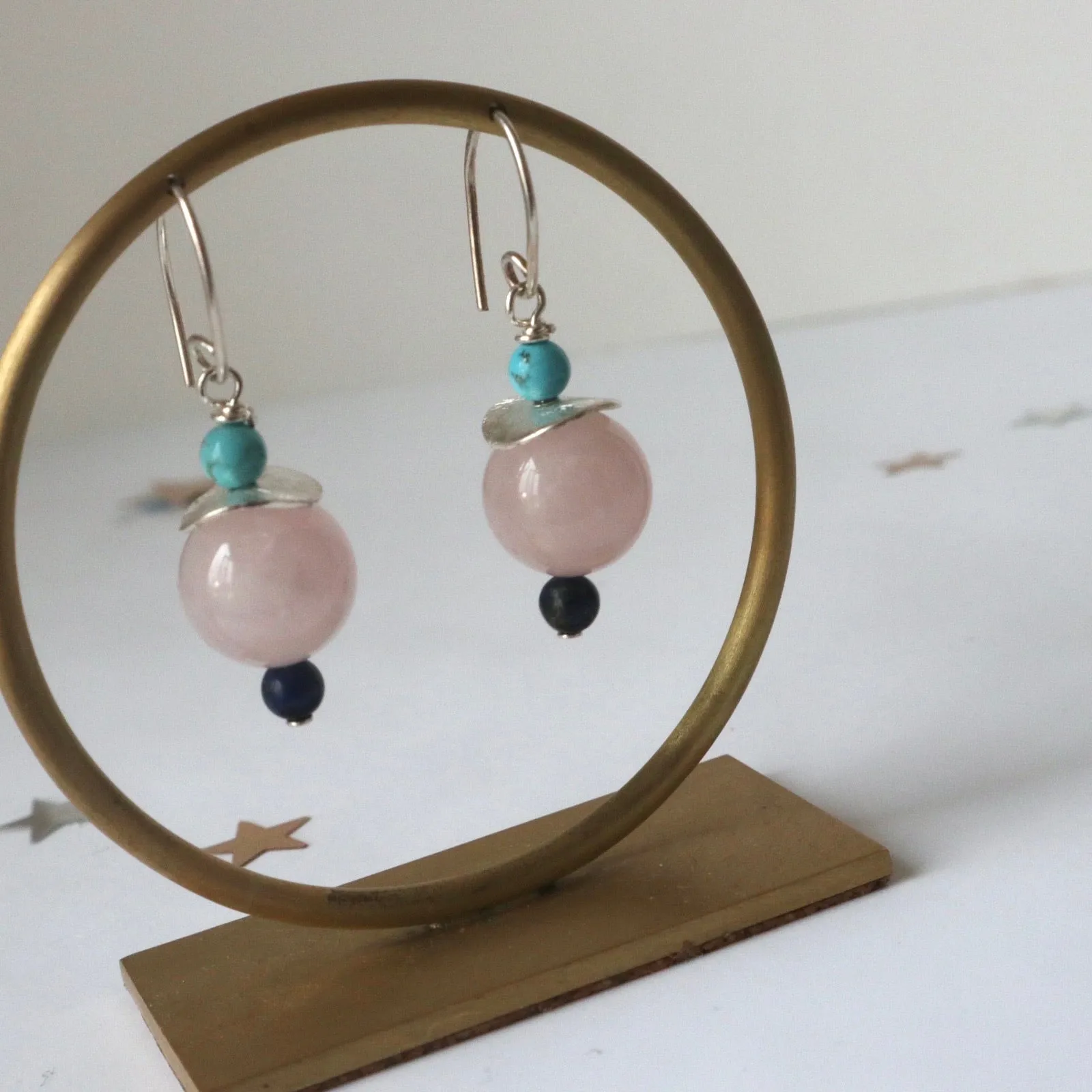 Rosequartz Turquoise Lapis Earrings