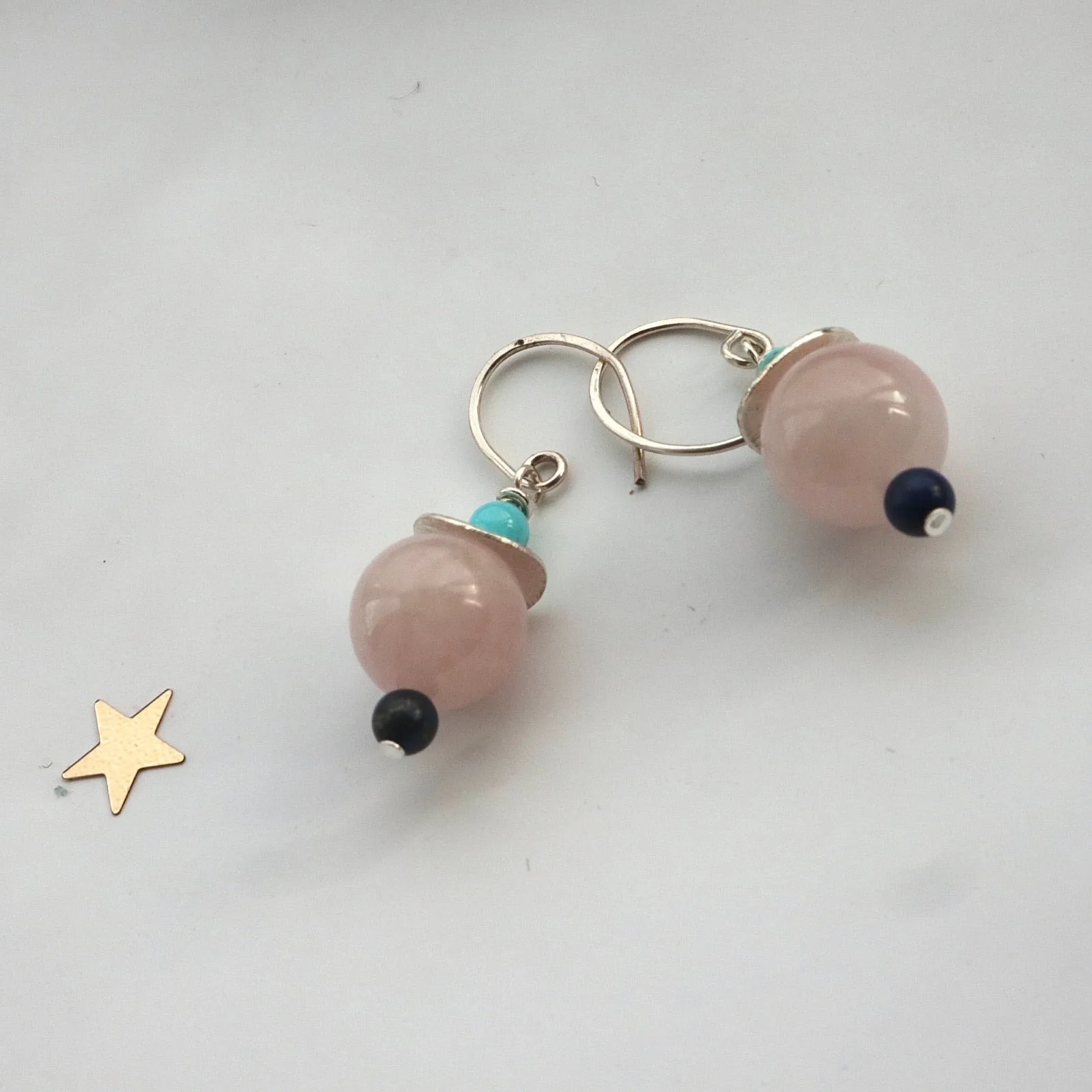 Rosequartz Turquoise Lapis Earrings