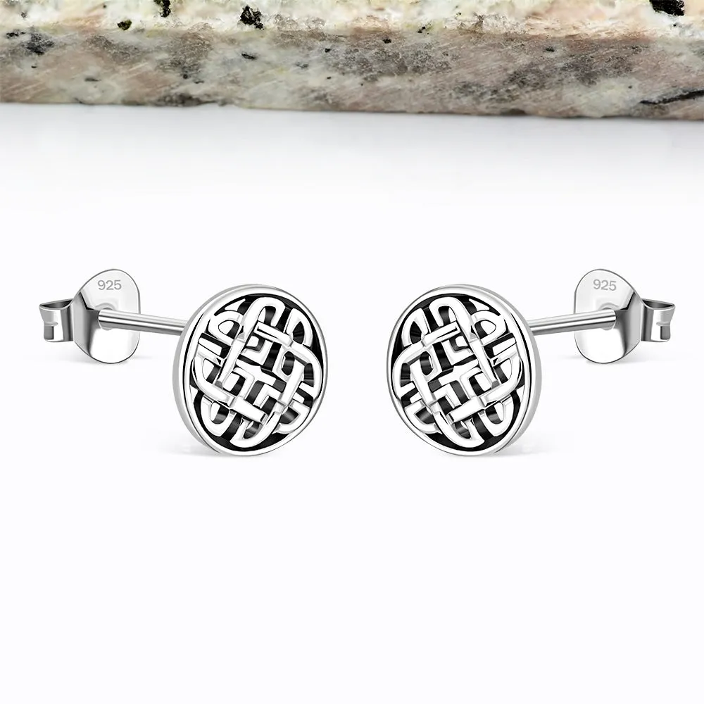 Round Celtic Knot Stud Silver Earrings