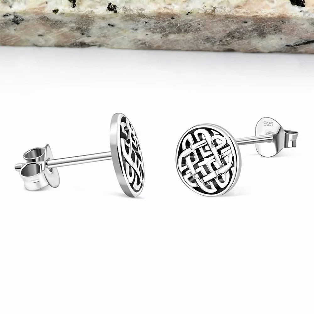 Round Celtic Knot Stud Silver Earrings