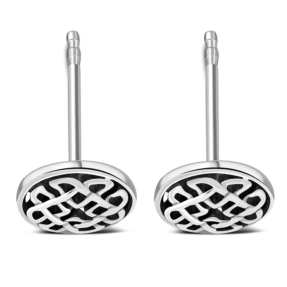 Round Celtic Knot Stud Silver Earrings