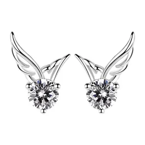 Round Zircon Angle Wings Silver Studs Earrings for Women