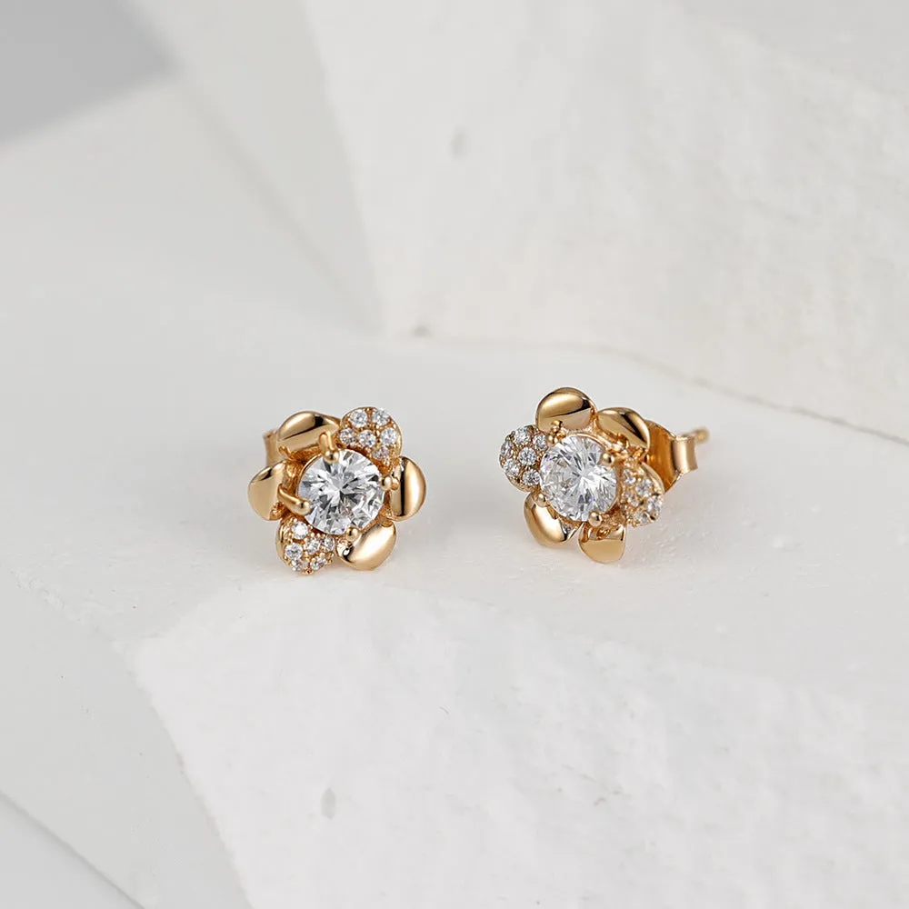 Round Zircon Camellia Silver Studs Earrings for Women