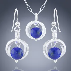 Royal Blue Lapis Lazuli Real Gemstone Simple Earring and Necklace Set in Argentium Sterling Silver