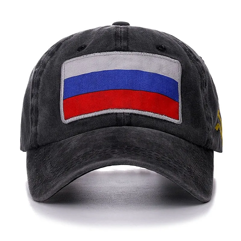 Russian Flag Washed Cotton Baseball Adjustable Snapback Cap