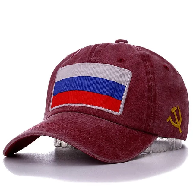 Russian Flag Washed Cotton Baseball Adjustable Snapback Cap