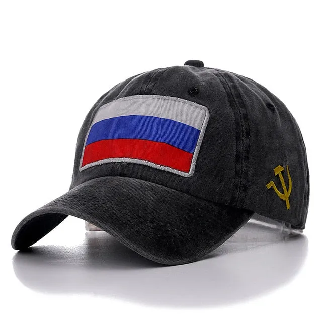 Russian Flag Washed Cotton Baseball Adjustable Snapback Cap