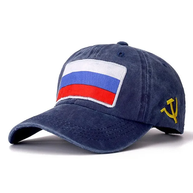 Russian Flag Washed Cotton Baseball Adjustable Snapback Cap