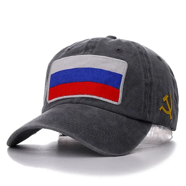 Russian Flag Washed Cotton Baseball Adjustable Snapback Cap