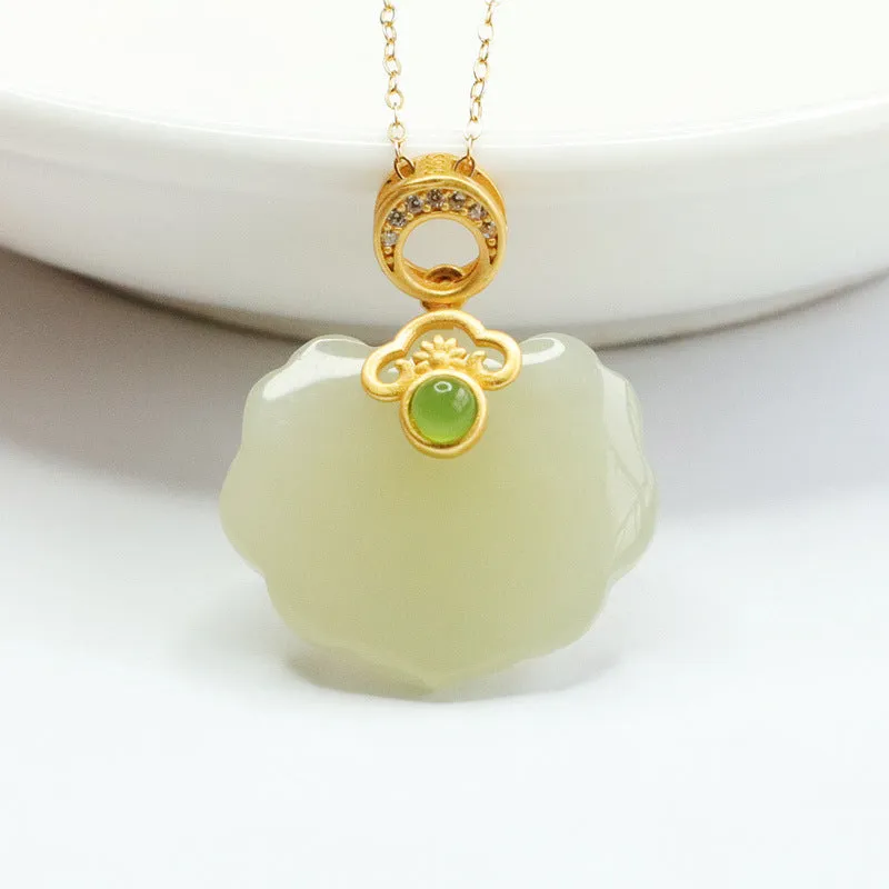 S925 Silver Natural Hotan Jade Pendant White Jade Ruyi Necklace Jewelry