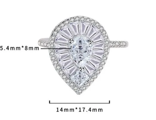 S925 sterling silver light luxury water drop ring women's cross-border fashion full zircon index ring