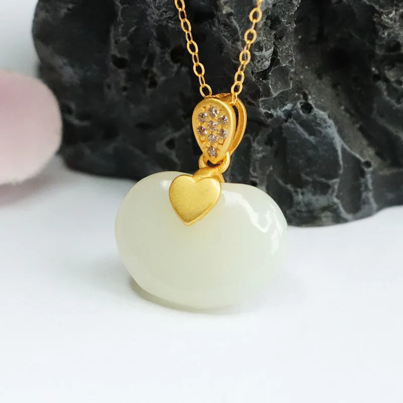 S925 Sterling Silver Ruyi Jade and Zircon Water Drop Necklace