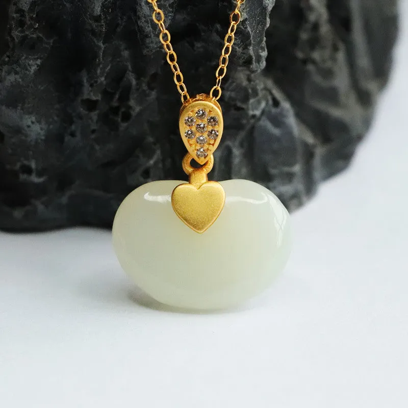 S925 Sterling Silver Ruyi Jade and Zircon Water Drop Necklace