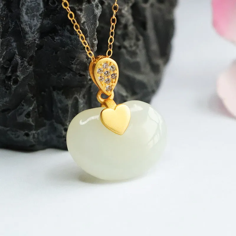 S925 Sterling Silver Ruyi Jade and Zircon Water Drop Necklace