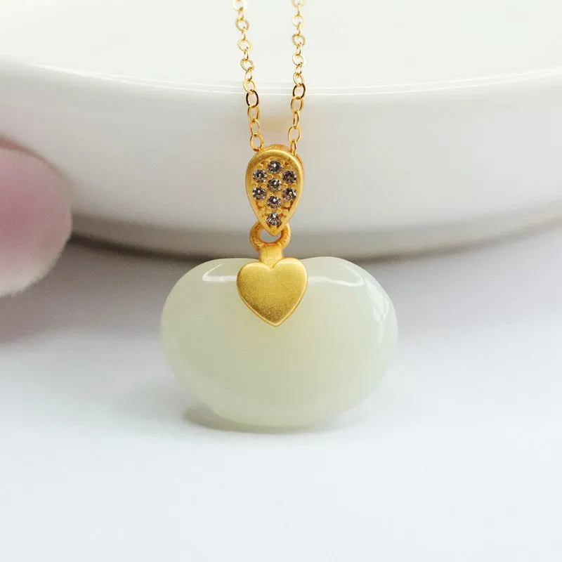 S925 Sterling Silver Ruyi Jade and Zircon Water Drop Necklace