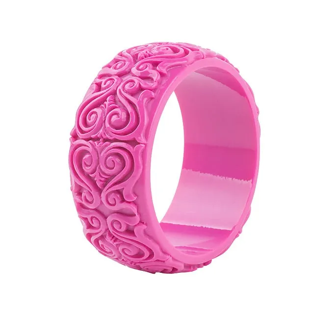 Scroll By- the Scrollwork Carved Acrylic Bangle Bracelet 11 Colors