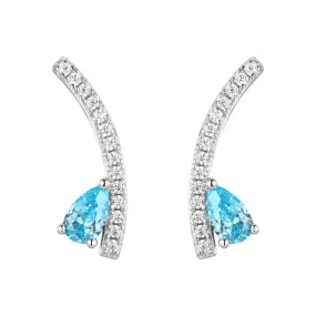 Sea Blue Pear Shape Zircon Arc Shape Sterling Silver Stud Earrings