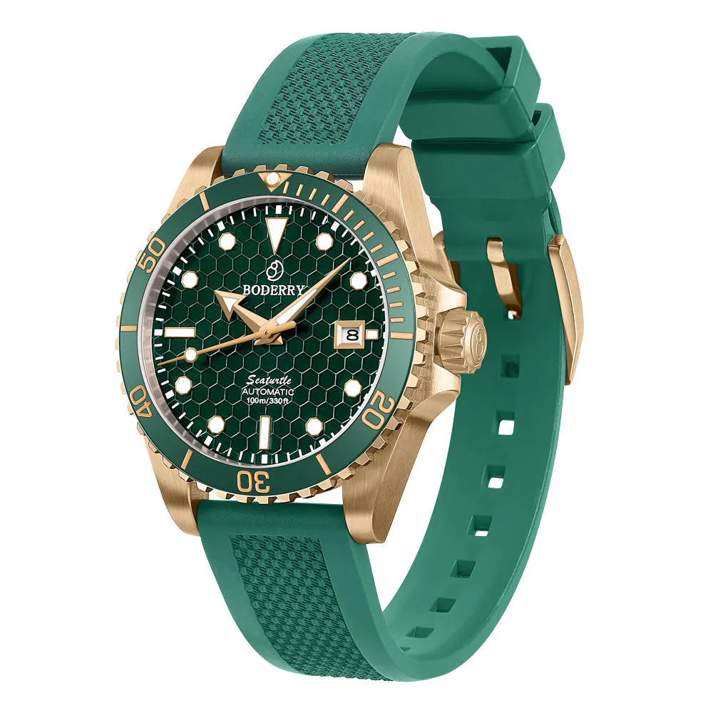 SEATURTLE.OCEAN(BRONZE) - Automatic Bronze Diver Watch | Turtle Green/FKM Rubber