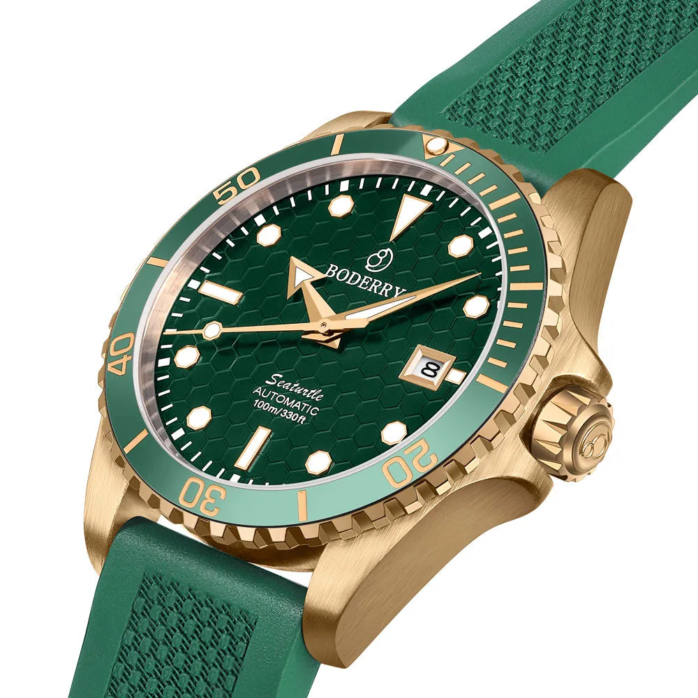 SEATURTLE.OCEAN(BRONZE) - Automatic Bronze Diver Watch | Turtle Green/FKM Rubber