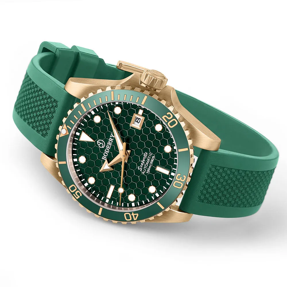 SEATURTLE.OCEAN(BRONZE) - Automatic Bronze Diver Watch | Turtle Green/FKM Rubber