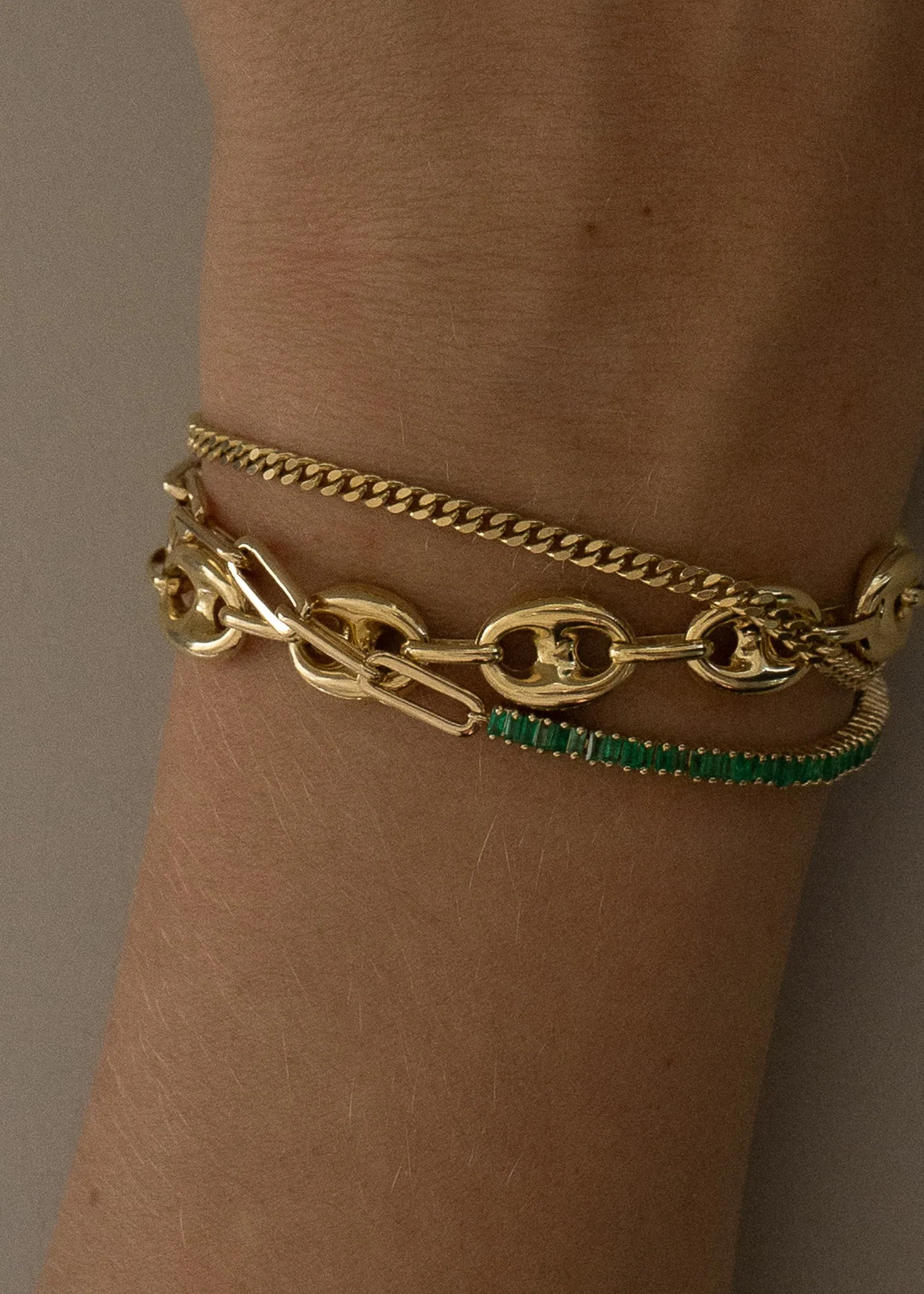 Serena Baguette Tennis Link Bracelet Emerald