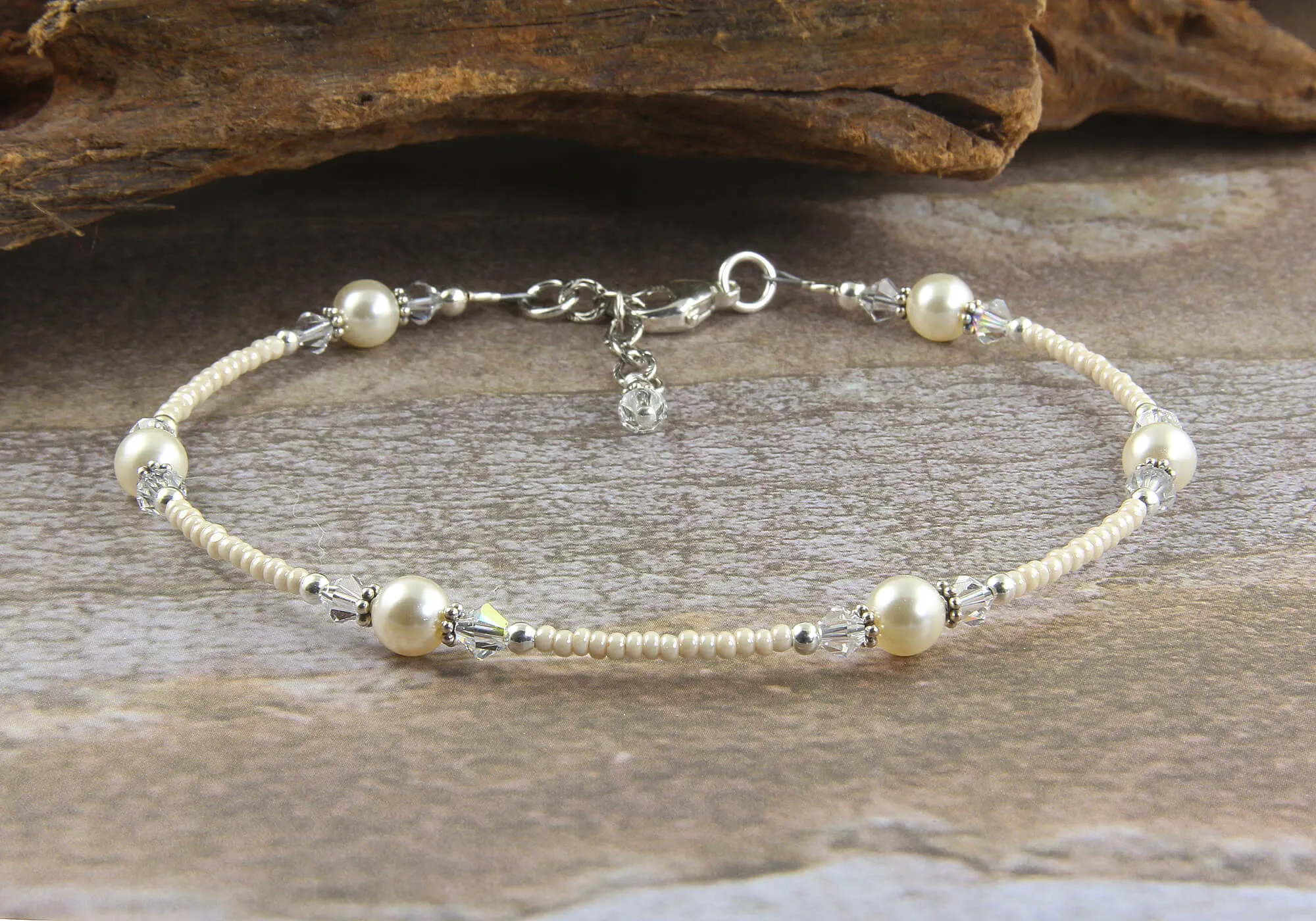 Serene - Pearl White Crystal Wedding Anklet