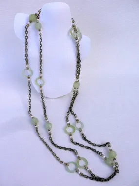 Shiu Jade, Fresh Water Pearls, Beige Silk Chain, and Beige Chinese Knots Necklace