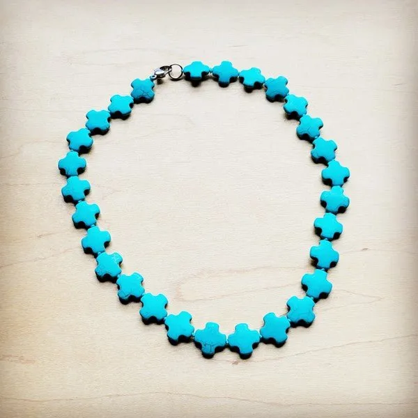 Short Turquoise Beaded Cross Necklace