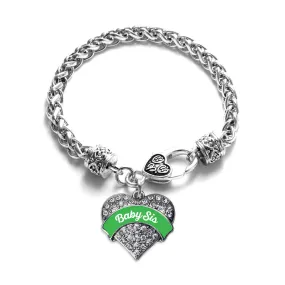 Silver Emerald Green Baby Sister Pave Heart Charm Braided Bracelet