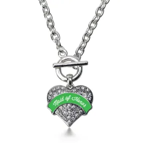 Silver Emerald Green Maid of Honor Pave Heart Charm Toggle Necklace