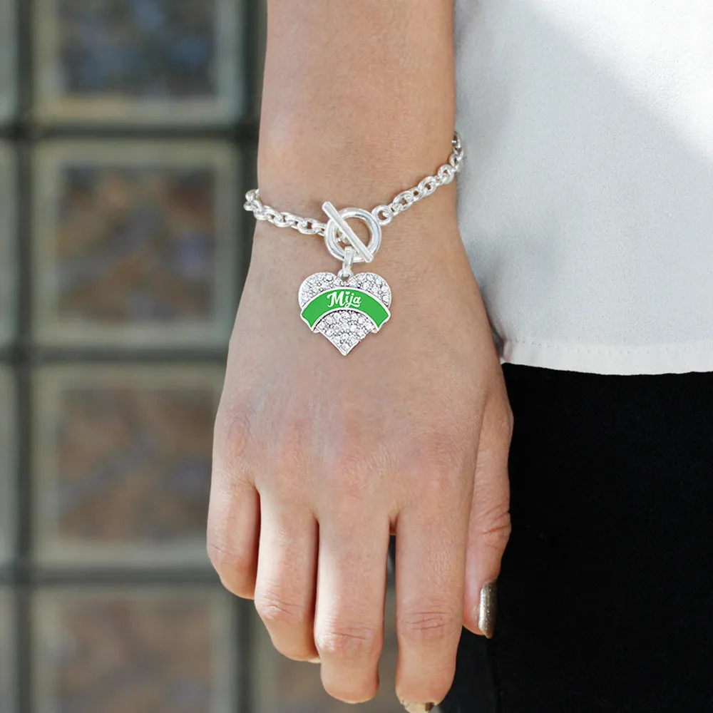 Silver Emerald Green Mija Pave Heart Charm Toggle Bracelet