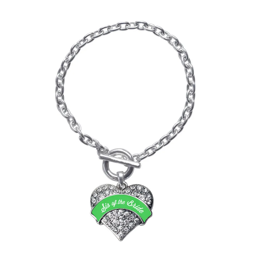 Silver Emerald Green Sis of the Bride Pave Heart Charm Toggle Bracelet