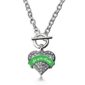 Silver Emerald Green Sis of the Bride Pave Heart Charm Toggle Necklace