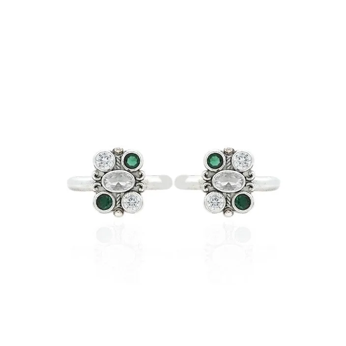 Silver Grace of Green Stone Toe Rings