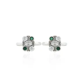 Silver Grace of Green Stone Toe Rings