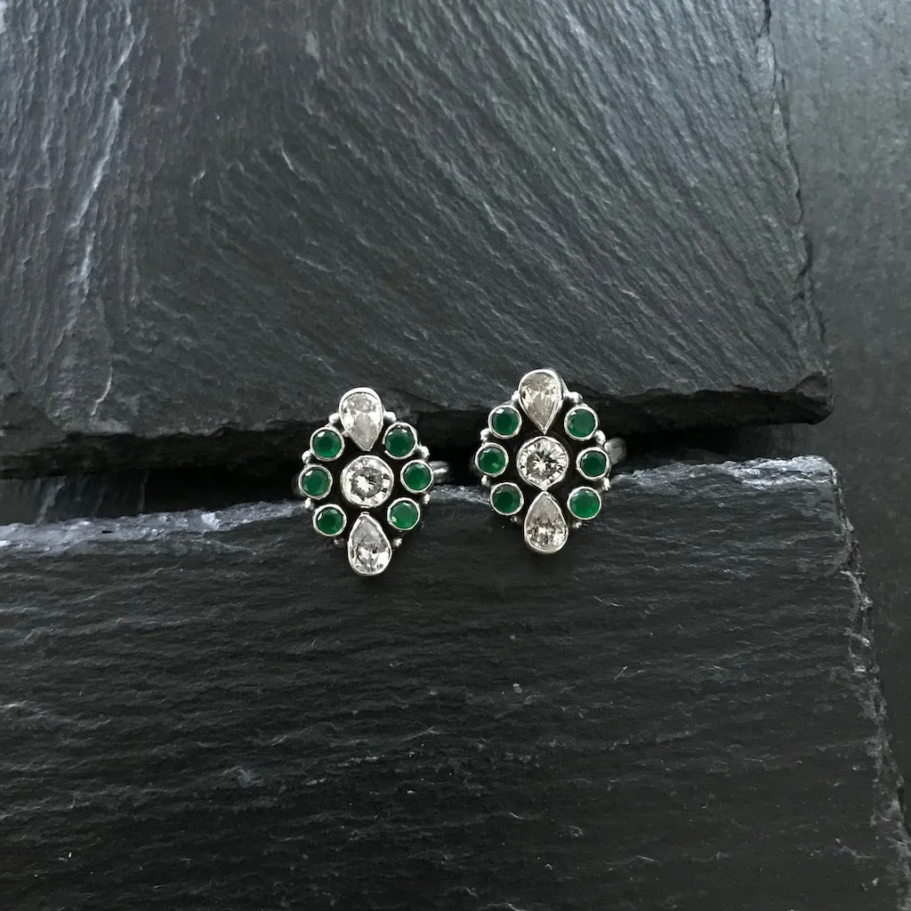 Silver Green Stone Leaf Toe Ring