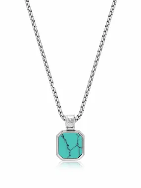 Silver Necklace with Square Turquoise Pendant