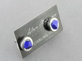 silver stud with faceted lapis