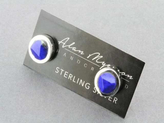 silver stud with faceted lapis