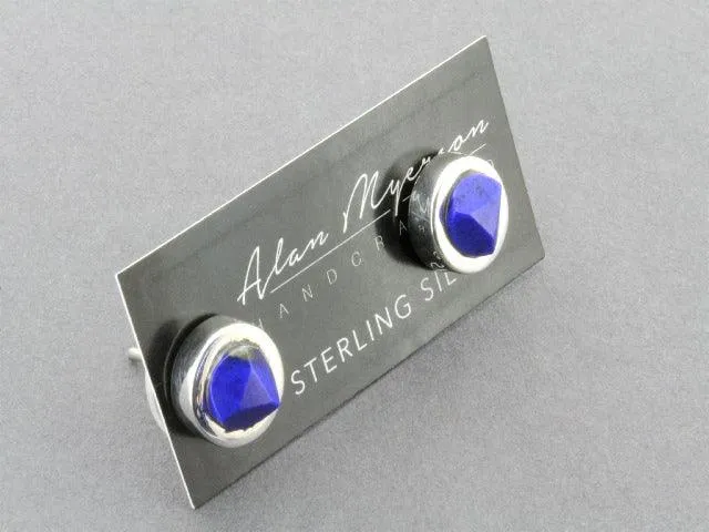 silver stud with faceted lapis