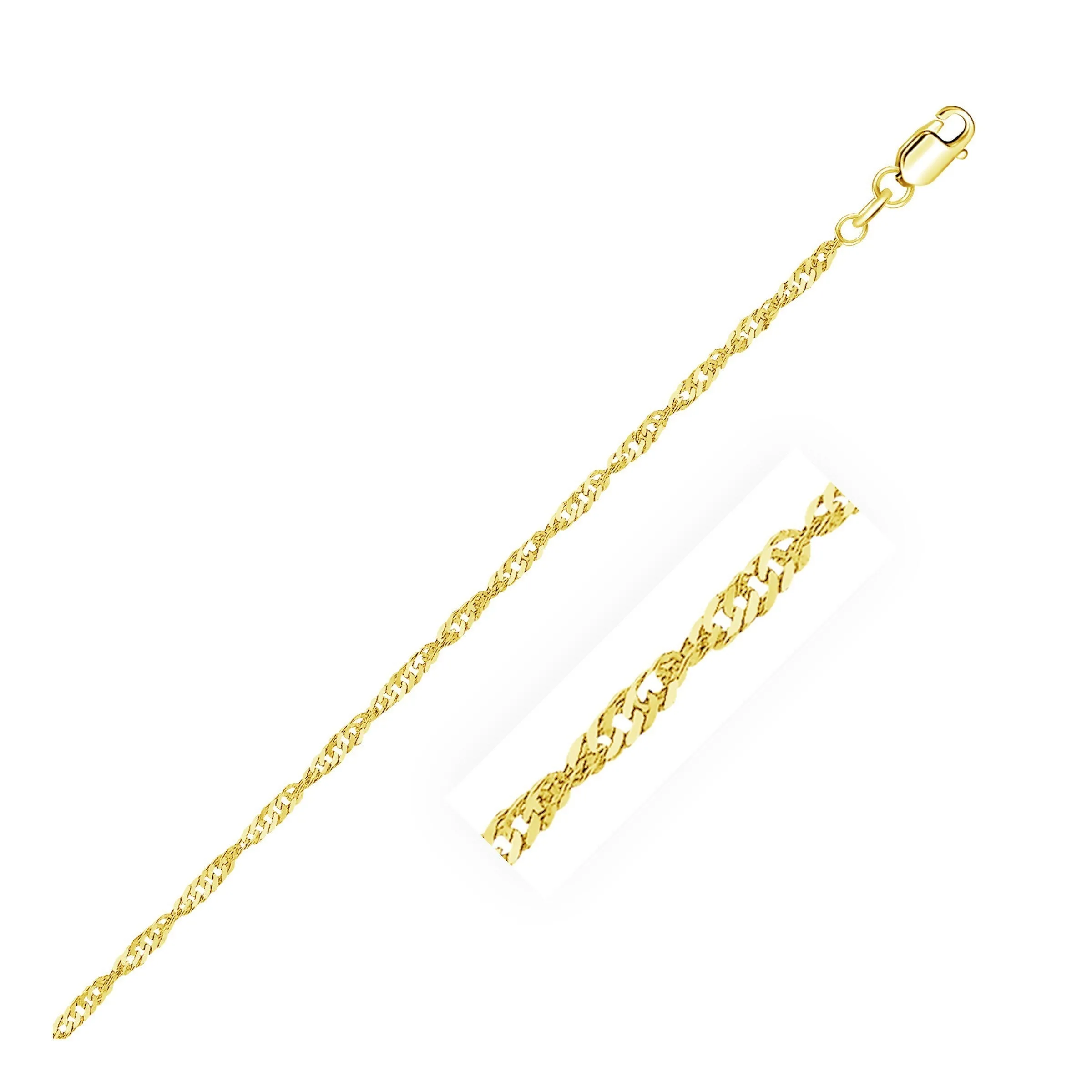 Size: 10'' - 2.1mm 14k Yellow Gold Singapore Anklet