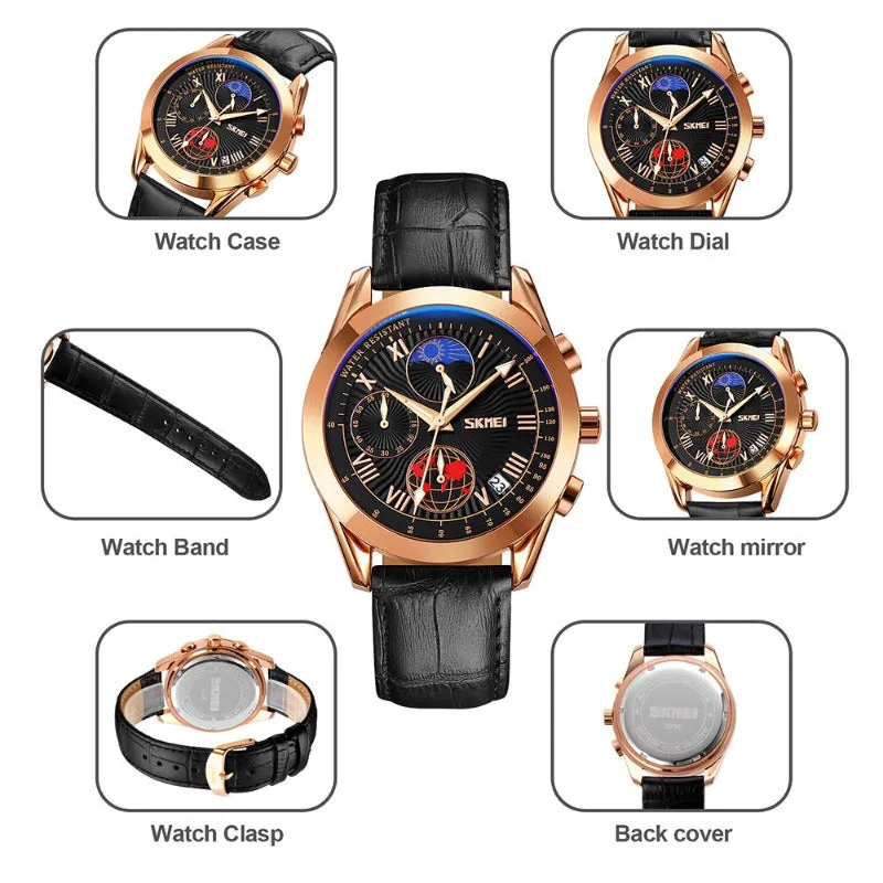 SKMEI 9236 Multifunction 40mm Quartz Moonphase Watch for Men w/ 30m Waterproof