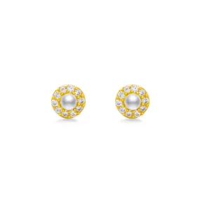 Small Freshwater Pearl Soleste Halo with Zircon Silver Stud Earrings for Women