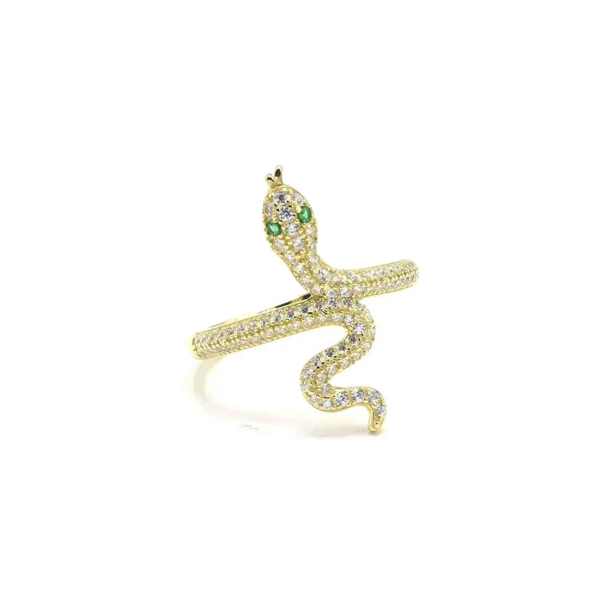 Snake Ring 925 Sterling Silver Pave Diamond CZ Green Eyes Skinny Glam Snake Ring