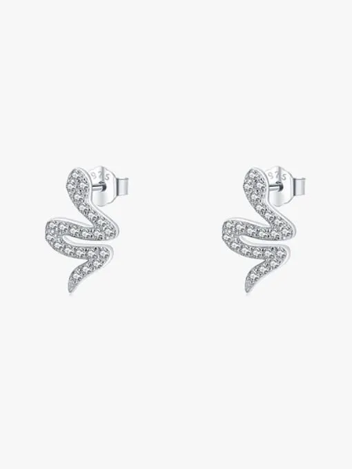 Snake Stud Earrings, 925 Sterling Silver Diamond Cubic Zirconia Sterling Silver Silver Earrings