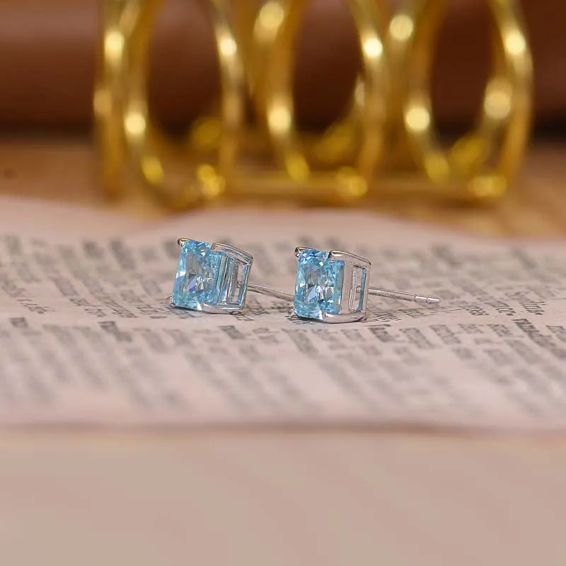 Solitaire Square Blue Zircon Stud Earrings