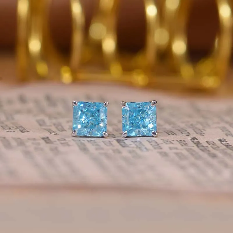 Solitaire Square Blue Zircon Stud Earrings