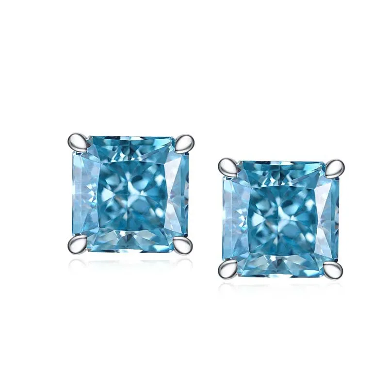 Solitaire Square Blue Zircon Stud Earrings