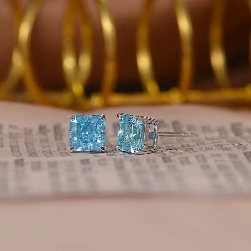 Solitaire Square Blue Zircon Stud Earrings