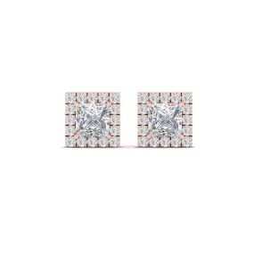 Square Cut Halo Lab Diamond Stud Earring For Women In 14K Gold